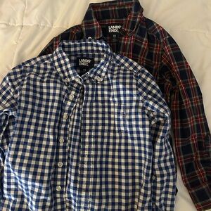 2 Lands' End Kids Blue Checkered and Red Plaid Button Down Shirts